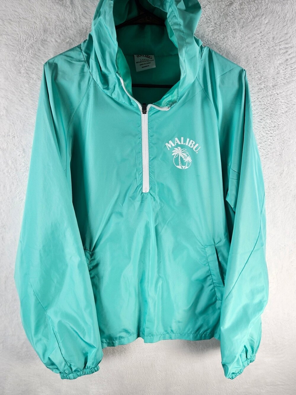 Malibu Rum Quarter-Zip Windbreaker Jacket Recycled Polyester Teal Size Large